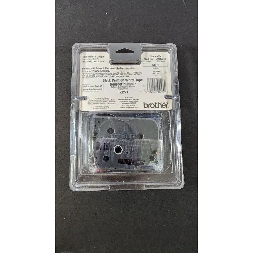 GENUINE BROTHER P TOUCH TZ 251 LABELING TAPE BLACK INK ON WHITE 1 INCH 1